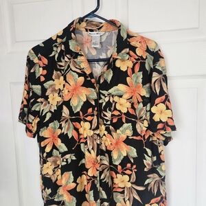 Vintage Kriss Kross Hawaiian Shirt  100% Silk Size 12 Black Orange Green